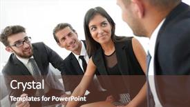  Presentation with team work - Slide deck having office training - business team discussing with manager background and a tawny brown colored foreground