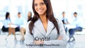  Presentation with business training - Slide set consisting of office training - business woman with her staff background and a light blue colored foreground