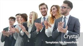  Presentation with group - Cool new PPT layouts with office training - group of business people applauding backdrop and a dark gray colored foreground