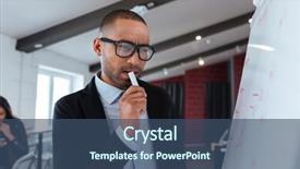  Presentation with thinking - Slides featuring office training - pensive businessman thinking about presentation background and a  colored foreground