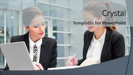  Presentation with business women - Colorful PPT layouts enhanced with office training - two young business women works backdrop and a light gray colored foreground