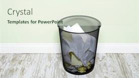  Presentation with sticky notes - Audience pleasing slide deck consisting of office-trashcan-filled-with-wads backdrop and a sky blue colored foreground