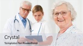  Presentation with design medical hospital - Amazing theme having office visits - happy senior woman smiling backdrop and a sky blue colored foreground