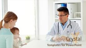  Presentation with baby doctor - Beautiful presentation theme featuring office visits - medicine healthcare pediatry and people backdrop and a cream colored foreground