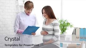  Presentation with pregnant woman doctor - PPT layouts featuring office visits - young pregnant woman visiting doctor background and a light gray colored foreground