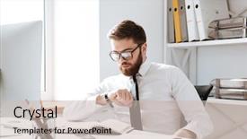  Presentation with office - Amazing slide set having office while looking at watch backdrop and a soft green colored foreground