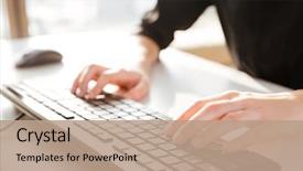  Presentation with worker - Beautiful slides featuring office while typing by keyboard backdrop and a coral colored foreground