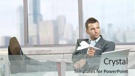  Presentation with airplane wing through airplane window - Slides having office windows playing with paper background and a light gray colored foreground