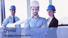  Presentation with building plans - Audience pleasing slide deck consisting of engineering life - business people group on meeting backdrop and a light blue colored foreground