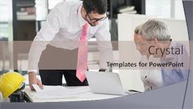  Presentation with architects - Beautiful slide deck featuring office with senior and young architects working on new project backdrop and a coral colored foreground