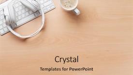  Presentation with wooden desk cup - Amazing slide deck having office wooden desk table music backdrop and a coral colored foreground