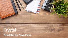  Presentation with desk - Slide deck consisting of office wooden desk table top background and a coral colored foreground