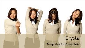  Presentation with stretching - Presentation design featuring office worker doing stretching exercise background and a coral colored foreground