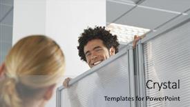  Presentation with office - PPT theme with cubicles - smiling male office worker peering background and a light gray colored foreground