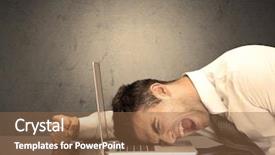  Presentation with front office - Slide deck with office worker resting his head background and a tawny brown colored foreground