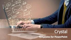  Presentation with email - Amazing PPT layouts having office worker sending emails backdrop and a coral colored foreground