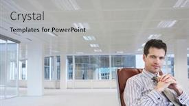  Presentation with office chair - Colorful presentation design enhanced with office-worker-sitting-in-swivel backdrop and a light gray colored foreground