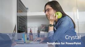  Presentation with front office - PPT theme consisting of apples food hair - office worker taking a break background and a ocean colored foreground