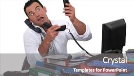  Presentation with worker - Colorful presentation enhanced with office worker trying to answer backdrop and a gray colored foreground