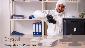  Presentation with isolation - Slide set consisting of office-worker-working-in-quarantine background and a soft green colored foreground