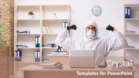  Presentation with isolation - PPT theme with office-worker-working-in-quarantine background and a coral colored foreground