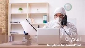  Presentation with isolation - Cool new slides with office-worker-working-in-quarantine backdrop and a coral colored foreground