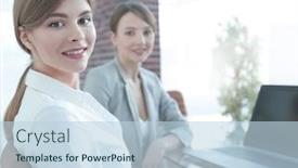  Presentation with office workers - Theme enhanced with office-workers-sitting-behind background and a light blue colored foreground