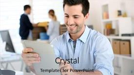  Presentation with digital - PPT layouts enhanced with office working on digital tablet background and a light blue colored foreground