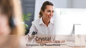  Presentation with workplace - Colorful PPT layouts enhanced with office working on laptop computer backdrop and a coral colored foreground