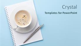  Presentation with notepad - Beautiful theme featuring office-workplace-desk-table backdrop and a sky blue colored foreground