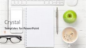  Presentation with smartphone app - PPT theme with office-workplace-desk-table background and a white colored foreground