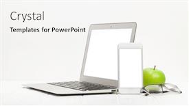  Presentation with smartphone app - PPT theme enhanced with office-workplace-desk-table background and a white colored foreground