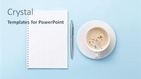  Presentation with notepad - Slides with office-workplace-desk-table background and a sky blue colored foreground