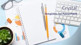  Presentation with goals - PPT layouts having office-workplace-table-with-blank background and a sky blue colored foreground