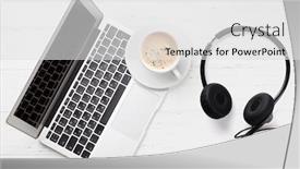  Presentation with remote work - Colorful slide set enhanced with office-workplace-table-with-coffee backdrop and a white colored foreground