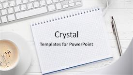  Presentation with coffee cup diary - Audience pleasing PPT layouts consisting of office workplace table with notepad backdrop and a sky blue colored foreground