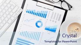  Presentation with report - Presentation design having office workplace table with report background and a sky blue colored foreground