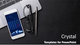  Presentation with market data - Cool new PPT layouts with office-workplace-table-with-supplies backdrop and a dark gray colored foreground