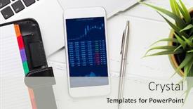  Presentation with market data - PPT layouts featuring office-workplace-table-with-supplies background and a sky blue colored foreground