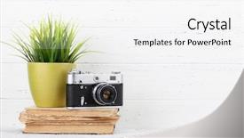  Presentation with pink home office - Cool new PPT layouts with office workplace with camera book backdrop and a white colored foreground