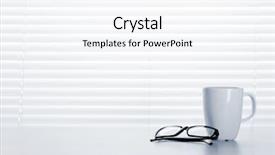  Presentation with wooden desk cup - Audience pleasing PPT theme consisting of office workplace with coffee cup backdrop and a sky blue colored foreground