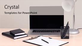  Presentation with workplace - PPT layouts enhanced with office workplace with computer close background and a lemonade colored foreground