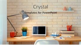  Presentation with workplace - Amazing slide deck having office-workplace-with-laptop backdrop and a soft green colored foreground