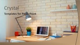  Presentation with workplace - PPT layouts having office-workplace-with-laptop background and a mint green colored foreground