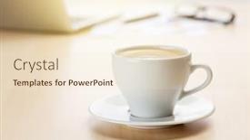  Presentation with wooden desk cup - Cool new presentation theme with office workplace with laptop and coffee on wooden desk table in front of window sunset light focus on cup backdrop and a lemonade colored foreground