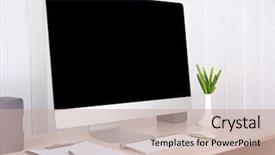  Presentation with workplace - Theme consisting of office workplace with modern computer background and a mint green colored foreground