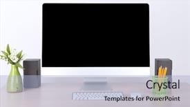  Presentation with workplace - Theme with office workplace with modern computer background and a light blue colored foreground