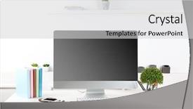  Presentation with modern reflective office buildings - Audience pleasing PPT theme consisting of office workplace with modern computer backdrop and a light gray colored foreground