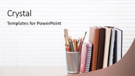  Presentation with front desk - Theme enhanced with office workplace with supplies background and a pink colored foreground