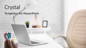  Presentation with workplace - Beautiful theme featuring office workplace backdrop and a light gray colored foreground